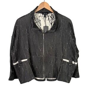 COMFY USA black and cream cropped zip up jacket Lagenlook Oversized Size S NWT